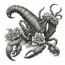 scorpion walking on a corpse with flowers tattoo design idea