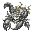 scorpion walking on a corpse with flowers tattoo design idea