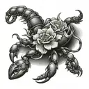 scorpion walking on a corpse with flowers tattoo design idea