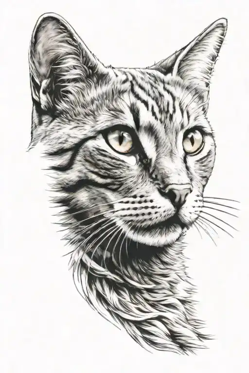 British Blue Tabby Cat head tattoo design idea