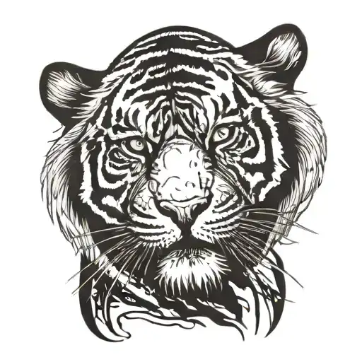 the tiger climbs and turns its head and tail tattoo design idea
