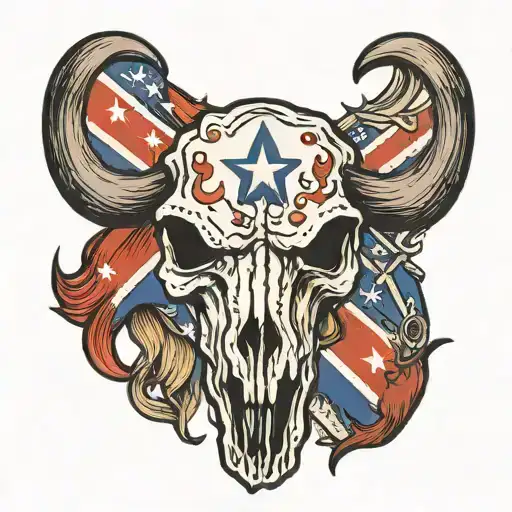 bull skull confederate flag wrapped tattoo design idea