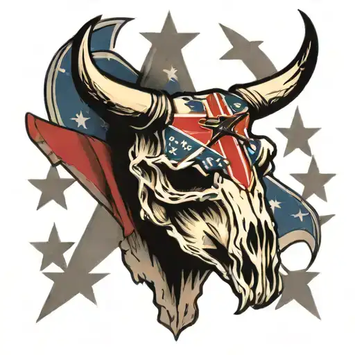 bull skull with confederate flag intertwined tattoo design idea