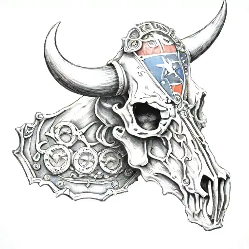 bull skull with bullets and confederate flag  tattoo design idea