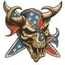 bull skull with confederate flag intertwined tattoo design idea