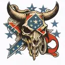 bull skull with confederate flag intertwined tattoo design idea