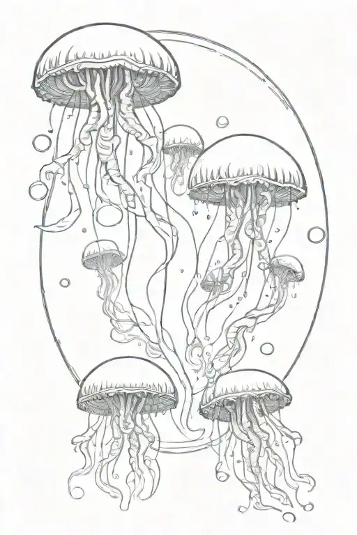 many small circular jellyfish in a rectangular frame tattoo design idea
