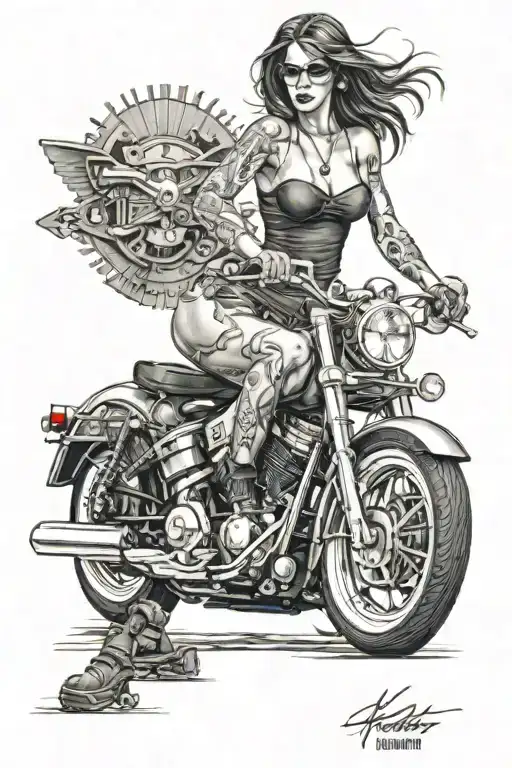 Harley Davidson and Nude Woman tattoo design idea