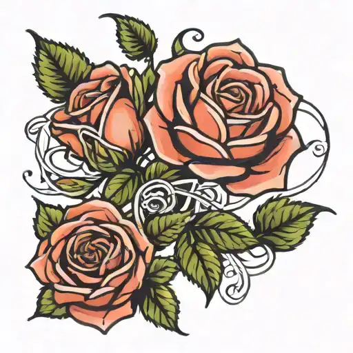 smerald Garden rose intertwined tattoo design idea