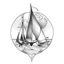 boat with a furled sail at rest in a harbor tattoo design idea