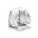 boat with a furled sail at rest in a harbor tattoo design idea