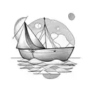 boat with a furled sail at rest in a harbor tattoo design idea