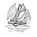 boat with a furled sail at rest in a harbor tattoo design idea