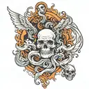heaven and hell theme sleeve tattoo design idea