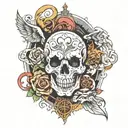 heaven and hell theme sleeve tattoo design idea