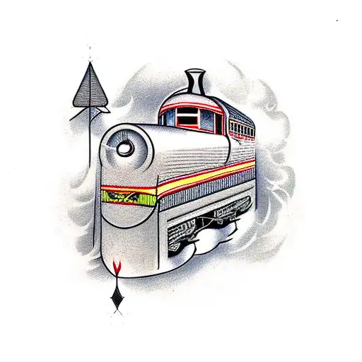 art deco streanliner train with steam tattoo design idea