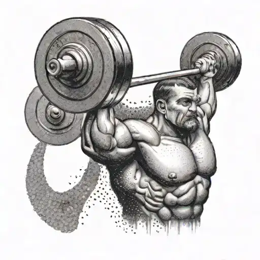 A dotwork tattoo of a weightlifter lifting a barbell, representing your passion for bodybuilding and strength tattoo design idea