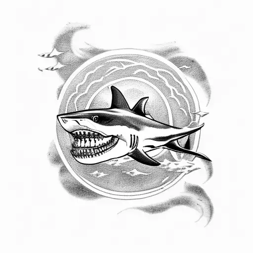 White shark in the moon tattoo design idea