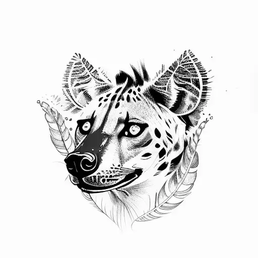 psychedelic hyena with flowers and Feathers tattoo design idea