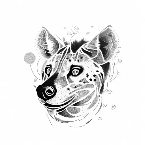 psychedelic hyena with flowers tattoo design idea