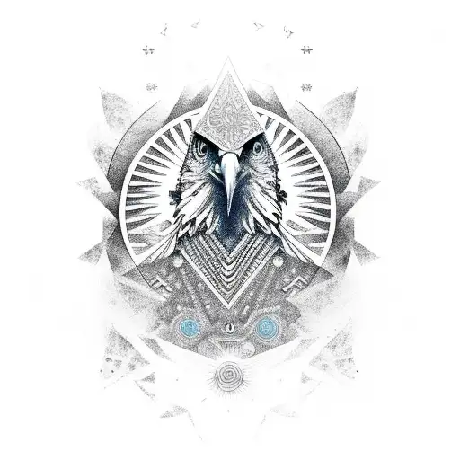 An eagle soaring through a symphony of chakra symbols tattoo design idea