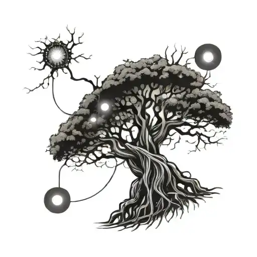 A tree with roots shaped like electrical wires, symbolizing the client's connection to nature and their profession as an electrician tattoo design idea