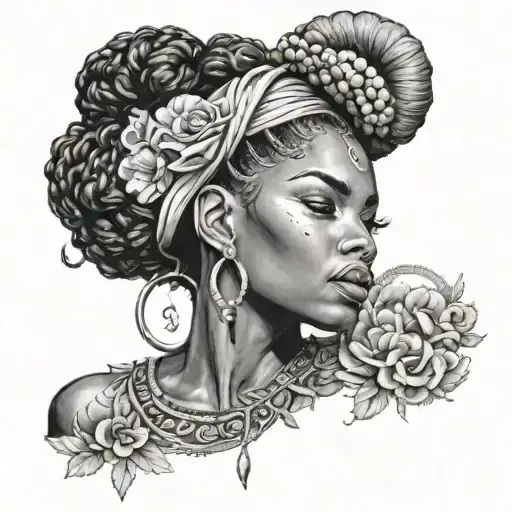 Afrocentric Capricorn Black woman tattoo design idea