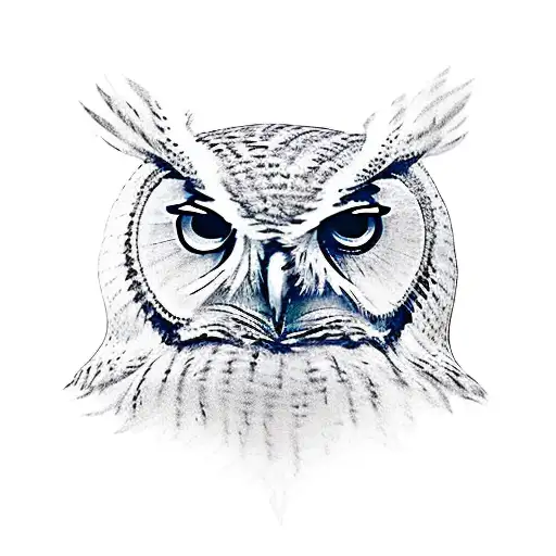 owl flying straight at the point of view of the viewer wings out and viewable tattoo design idea