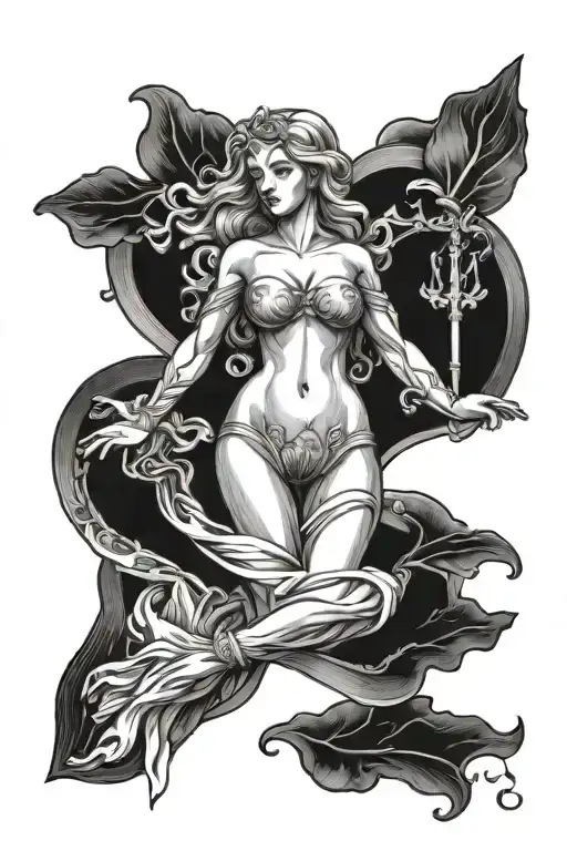 full body Aphrodite holding a heart tattoo design idea