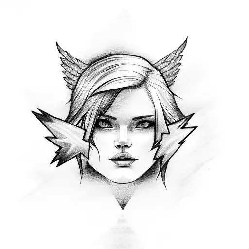 smal lightning stripes with a cloud and an Angel tattoo design idea