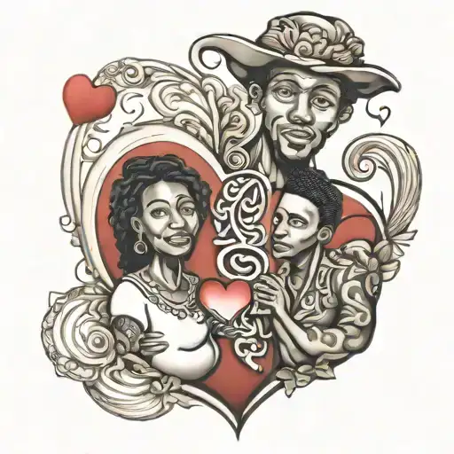 mom dad son Haitian love heart tattoo design idea