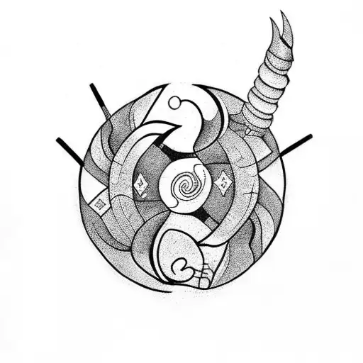 Yin and Yang with Taurus horns tattoo design idea