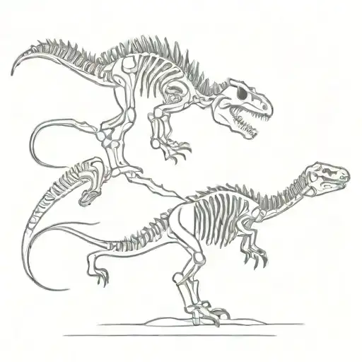dinosaur skeleton mirroring eachother  tattoo design idea