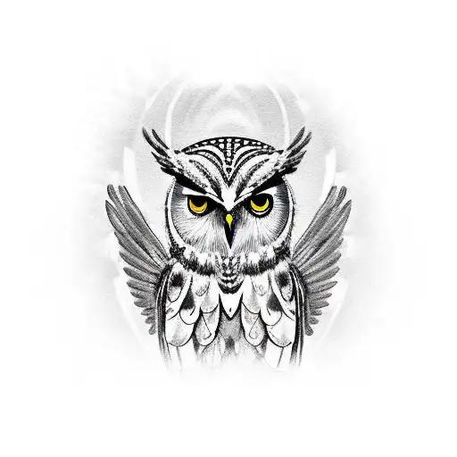 A portrait of Athena with an owl perched on her shoulder tattoo design idea