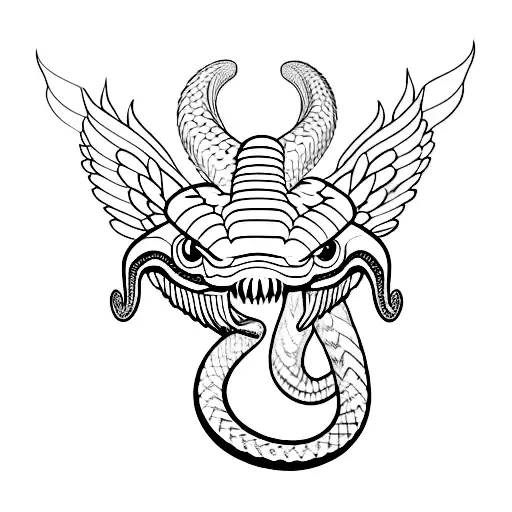 draw cobra snake with two heads and  small wings tattoo design outline without shades. for shoulder tattoo design idea