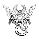 draw cobra snake with two heads and  small wings tattoo design outline without shades. for shoulder tattoo design idea
