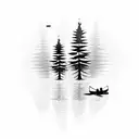 father and son in canoe going down river trees on side  tattoo design idea