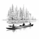 canoe down river trees on side  tattoo design idea