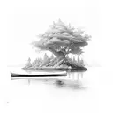 canoe down river trees on side  tattoo design idea