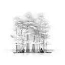 canoe down river trees on side  tattoo design idea