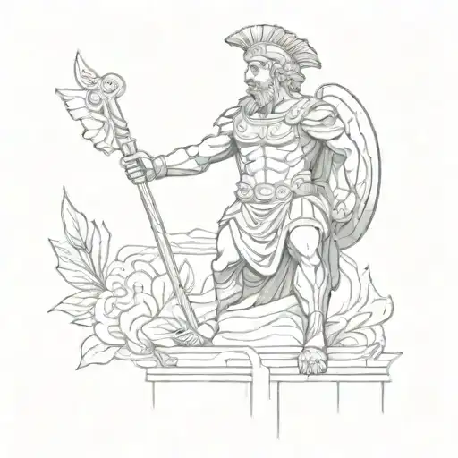 An ancient statue of a Greek warrior with a Roman laurel wreath, representing the fusion of different cultures tattoo design idea