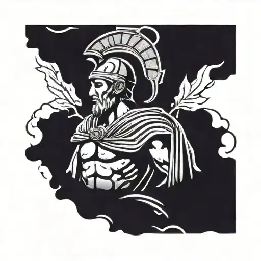 An ancient statue of a Greek warrior with a Roman laurel wreath, representing the fusion of different cultures tattoo design idea