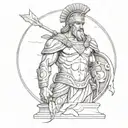 An ancient statue of a Greek warrior with a Roman laurel wreath, representing the fusion of different cultures tattoo design idea