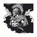 An ancient statue of a Greek warrior with a Roman laurel wreath, representing the fusion of different cultures tattoo design idea