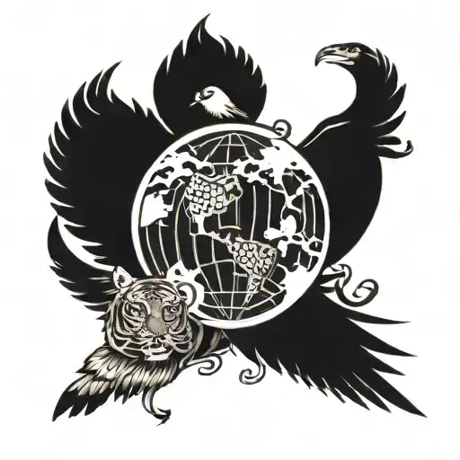 snake dove tiger dark world globe surrounded tattoo design idea