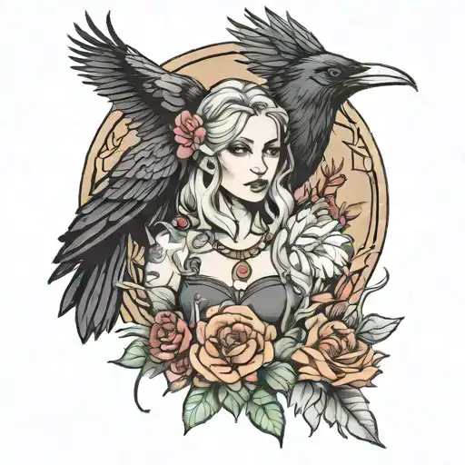 Raven and Freya tattoo design idea