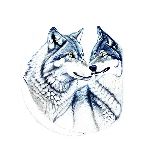 two wolves, the moon and the sun tattoo design idea