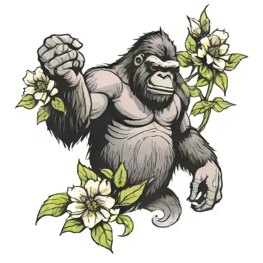 king kong holding daisies tattoo design idea
