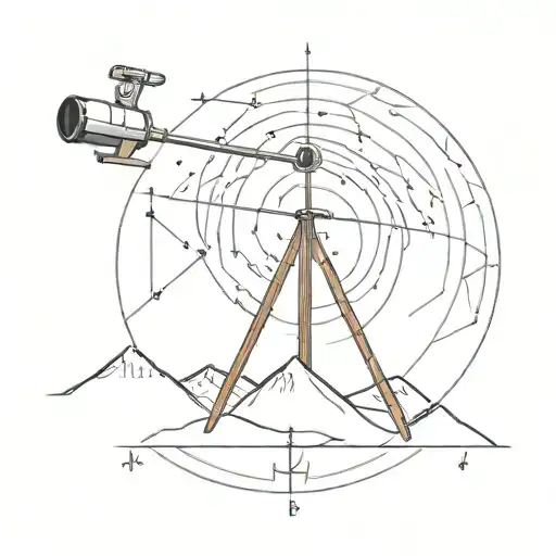 A minimalist representation of the Nazca Lines in Peru with a telescope pointing towards the stars tattoo design idea