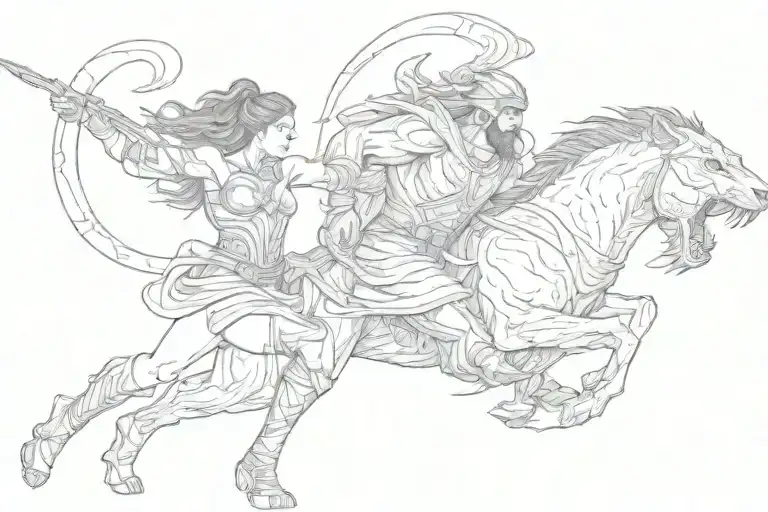 one spartan and beautiful woman grabbing a beast tattoo design idea